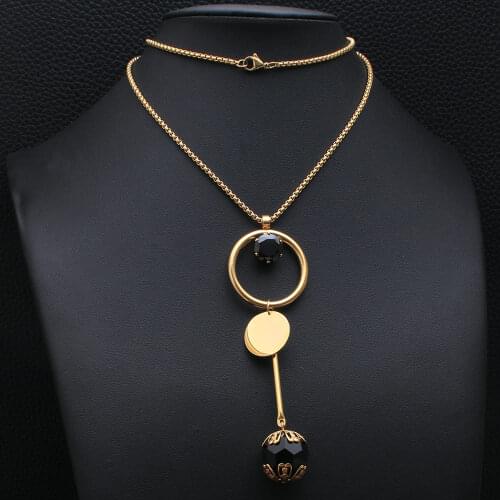 Wholesale Long 650mm Stainless Steel Jewelry Fashion Gold Color Ball Pendant Sweater Chain Necklace For Women NEIKABBF