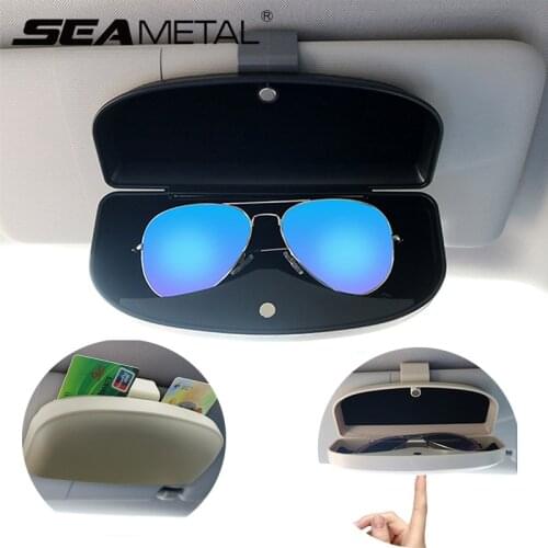 Car Sunglasses Holder Sun Visor Car Glasses Cases Clip Set Magnetic Open Card Slot Storage Sun Glasses Box Auto Stowing Tidying