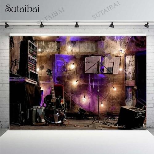 Guitar Music Concert Musical Note Book Backdrop Shabby Cottage Vintage Bulbs Decorations Stage Light Photography Background