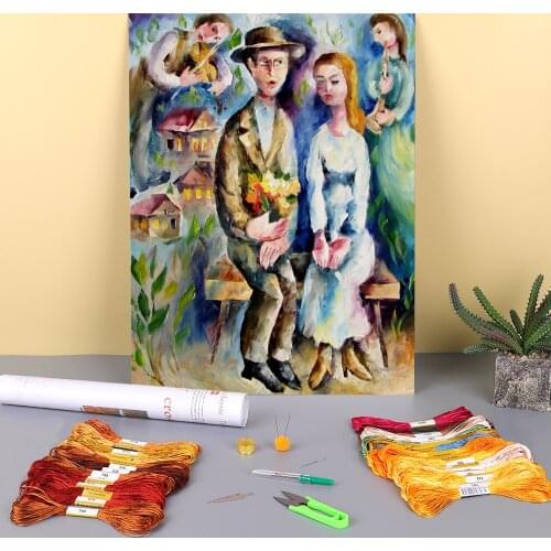 Couple Oil Painting On Canvas Pre-Printed 11CT Cross Stitch Complete Kit Embroidery DMC Threads Sewing Handicraft Adults