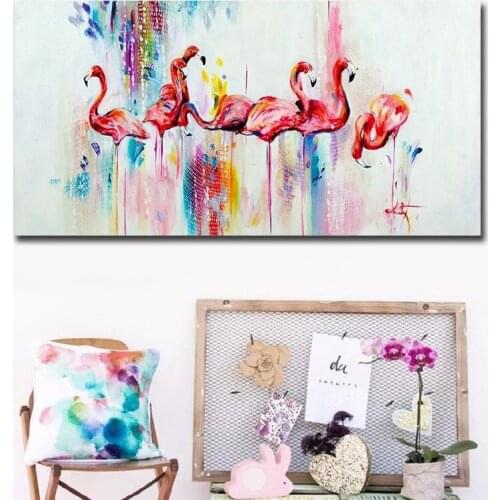 Animal canvas painting watercolor six flamingos posters and prints wall art living room home decoration pictures (no frame)