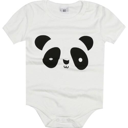 White Panda Baby Bodysuits Summer Short Sleeve Newborn Jumpsuits Cute Infant One-Piece Clothes Triangle Shirt Babywear Cotton