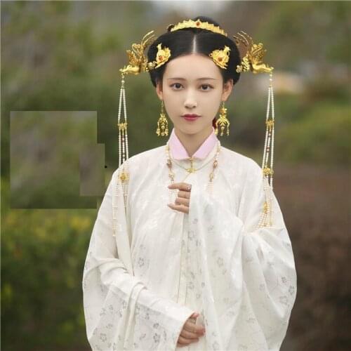 LYZ Feng Gui Yun Ming Dynasty Diji Makeup Hair Jewelry Set Tiara Chinese Vintage Handmade Headwear Lotus Flower Tiara