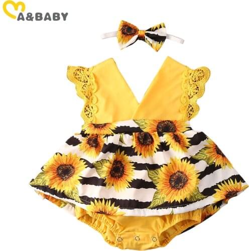 Ma&Baby 0-2Y Summer Infant Newborn Baby Girls V neck Romper Flower Lace Jumpsuit Sunflower Clothing Costumes