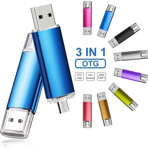 Metal 3 IN 1 OTG Pen Drive 64GB Cle Usb Flash Drives 32GB Mini Usb Flash 16GB 8GB Pendrive 4GB Memoria Stick Custom LOGO Gift
