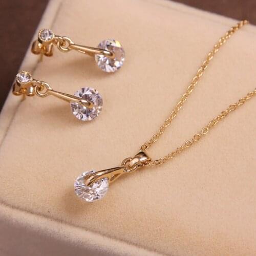 Fashion Gold Silve Color Pendants & Necklace Drop Earrings Natural Stone Cubic Zirconia Crystal Wedding Bridal Jewelry Sets