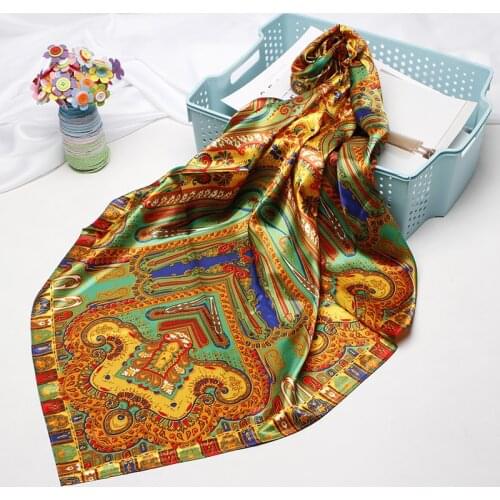 Fashion Hair Scarf For Women Neckerchief Printed Silk Satin Hijab Scarfs 90cm Square Shawls Scarves For Ladies 2019 dorpshipping