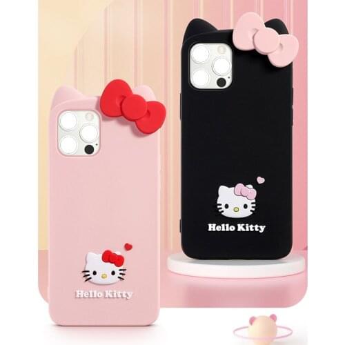 Hello Kitty Bowknot Cartoon Protective Cover for Iphone12/12 Pro/12 Pro Max Silicone Anti-fall Fingerprintproof Phone Case