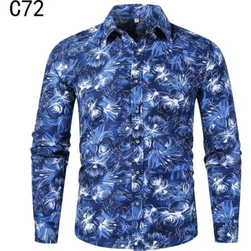 2021 Male Floral Print Casual Shirts Spring Mens Long Sleeve Slim Fit Fashion Dress Shirts
