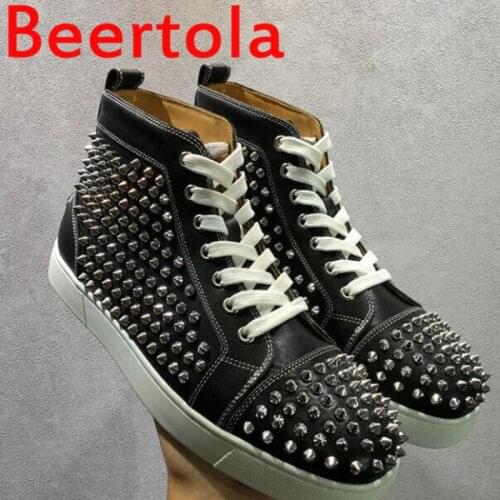 Beertola Full Spikes Male Comfortable Loafers Men Casual Shoes 2021 Rivet Party Dress Flats Sole Sneakers Tenis Masculino