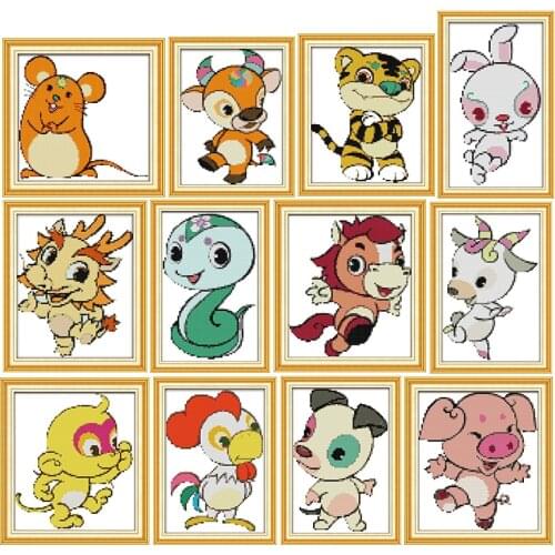 Cartoon Zodiac Series cross stitch kits dmc 11CT 14CT printed pattern sewing needleworks embroidery counted cross set decoration