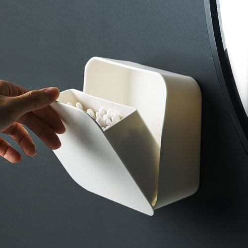 Bathroom Wall Mounted Punch-free Cotton Swab Holder Toilet Paper Storage Rack Cosmetic cotton storage box with cover dust-proof