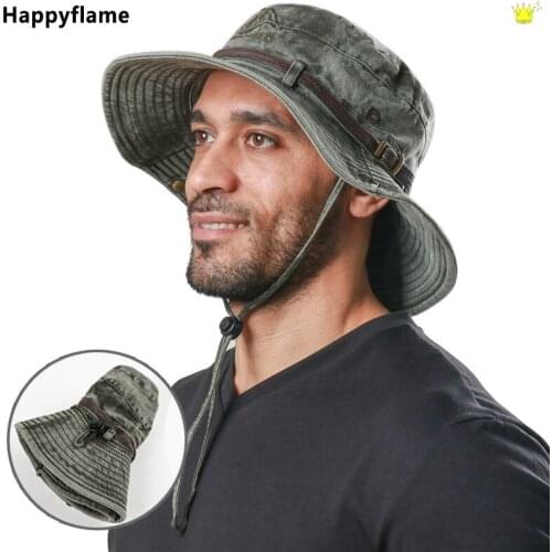 New Adult Mens Cap Summer 100% Washed Cotton Belt Bucket Hats Panama Sun Protection Fishing Hats Dads Beach Hat Sombrero Gorro