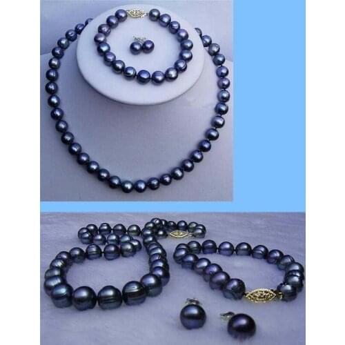7-8mm black Cultured Pearl necklace/bracelet/earrings set 18"