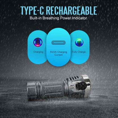 SUCHME EDC Flashlight 7* SST20 5500LM CRI95 Type-C Rechargeable Campact EDC Flashlight 18650 Torch Lantern Portable Camping