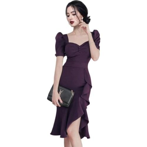 French Mermaid A line Dress one piece korean ladies Summer Short Sleeve Sexy cabaret party formal bodycon Dresses for women