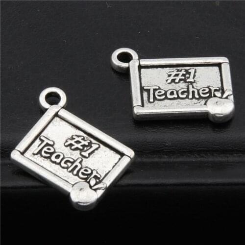 20pcs Silver Color Theachers Day Alloy Charms Best Teacher Message Charms Pendant Jewelry Making A2734