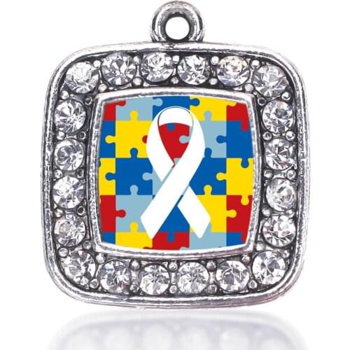 Custom Image Accept Raise Awareness Ribbon Puzzle Piece Autism Charm Square Pendants DIY Necklaces Bracelets Earring Finding