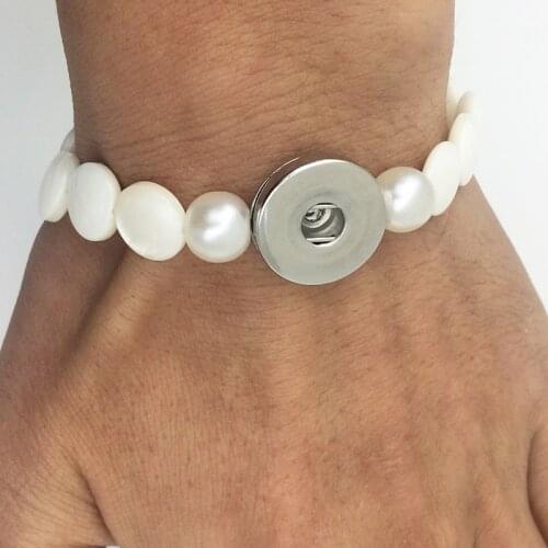 Shell beads Elasticity Charms Bangle snap button bracelet for Women (fit 18mm snaps) NF6653