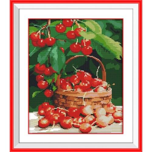 Needlework,11/14ct DIY Cross stitch,Sets For Full Embroidery kits,The Fresh Cherry flower counted Pattern Cross-Stitch Gift