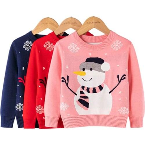 Christmas Girls Sweater 2021 Winter Autumn Kids Clothes Baby Girl Boys Knitted Sweater Children Cartoon Print Warm Pullover Tops