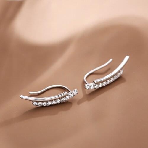 925 Sterling Silver Thin Curved Bar Stud Earrings for Women Smooth Small Geometric Zircon Earrings Minimalist Jewelry S-E1313