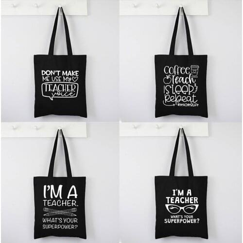 Teacher Canvas Shoulder Bag Reusable Shopping Tote Bag Fashion Book Bag Foldable Shopper Bag Gift for Teachers Day