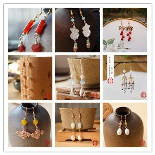 Chinese style vintage handmade pink rabbit dangle earrings for Hanfu dress Accessories gift box package 7cm