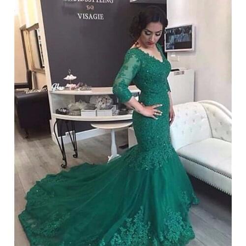 Vestido de festa longo robe de soiree lace appliques evening dresses 2019 v-neck Formal gown women elegant evening dress