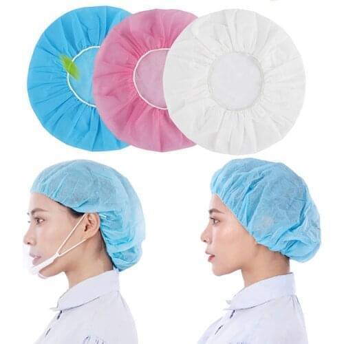 10pcs Disposable Non-Woven Hat Salon Hair Hat Anti Dust Net Bouffant Cap Elastic Cleaning Hair Protect Hat Cap Head Cover Hat