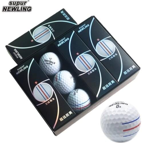 12pcs/box supur NEWLING Golf Ball with retail package 3 colour full aim lines 3-piece golf game ball Super Long Distance
