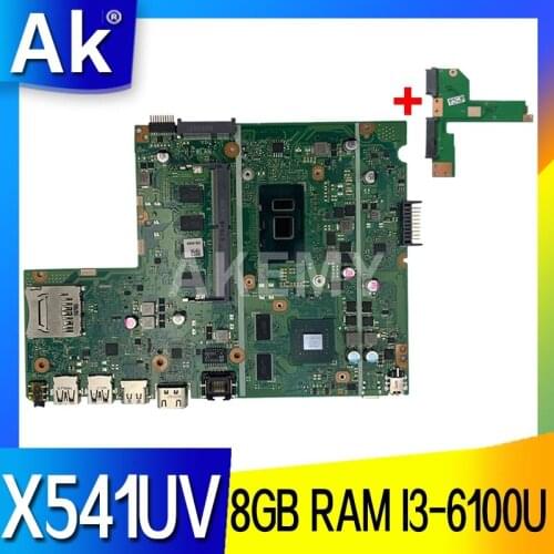 Akemy New For Asus X541UVK X541UJ X541UV X541U F541U R541U motherboard laptop motherboard W/ 8GB RAM/I3-6100U GT940M