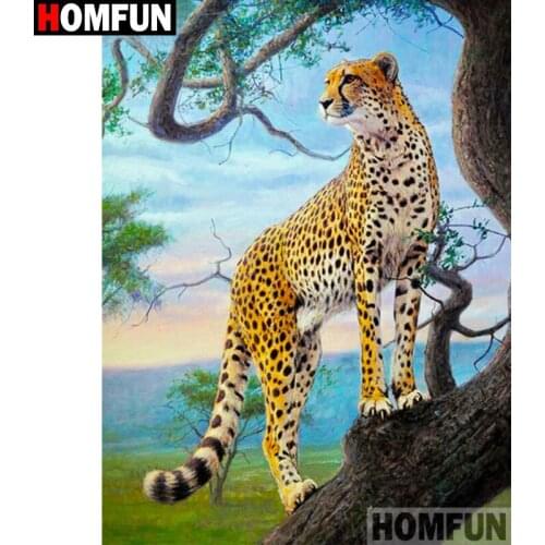 HOMFUN Diamond Painting "Leopard forest animal"Cross Stitch Custom Photo Diamond Embroidery Square Round Drill Home Decor A30235