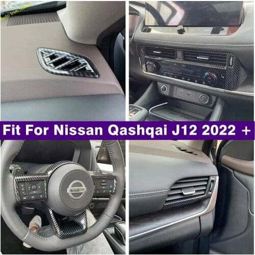 Car Accessories Steering Wheel / Dashboard Air / Center / Side AC Cover Trim For Nissan Qashqai J12 2022 2023 Carbon Fiber Look