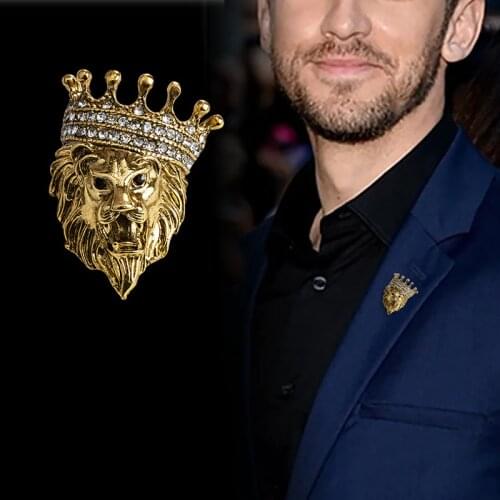 New Retro Animal Lion Head Brooch Fashion Mens Suit Shirt Collar Pin Needle Badge Lapel Pins and Brooches Jewelry Accessories