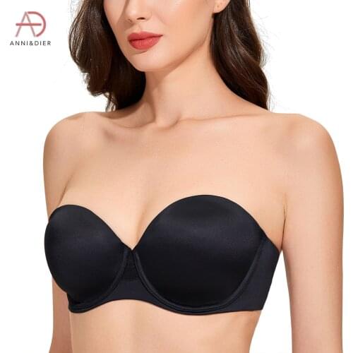 Womens Strapless Bra Plus Size Molded Cup Full Coverage Bandeau Underwire Slightly Padded