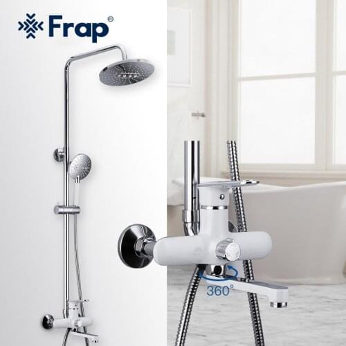 Frap White Shower Faucet Rainfall Shower Head Hand Shower Sprayer Bathroom Shower System Set Bath Water Tap Mixer Torneira F2449