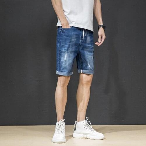 Fashion Hipster Streetwear Summer Holiday Denim Shorts Casual Mens Knee Length Stretch Jeans Pants Ripped Jeans Pantalones Male