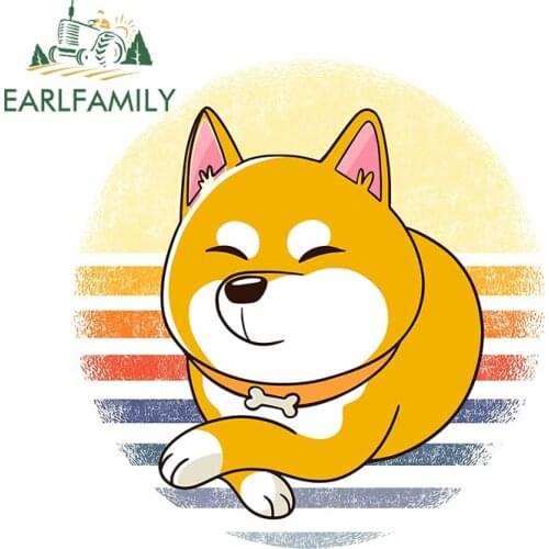 EARLFAMILY 13cm x 12.2cm for Shiba Inu Cartoon Vinyl Car Stickers Surfboard DIY Decal Scratch-Proof Refrigerator Car Styling