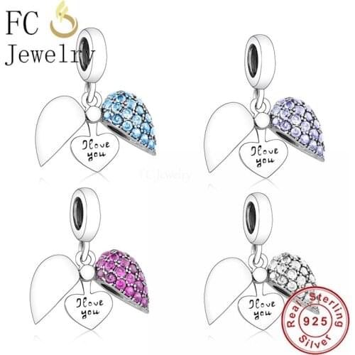 FC Jewelry Fit Original Brand Charm Bracelet 925 Silver Open Adjust Heart Zircon Bead For Making Women Valentine Berloque 2021