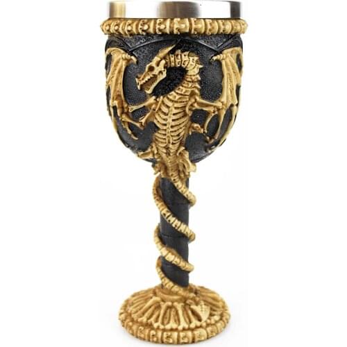 Gothic Wine Goblet With 3D Skeleton Dragon Retro Stainless Steel&Resin Wine Glass Viking Retro Wine Goblet Bar Drinkware