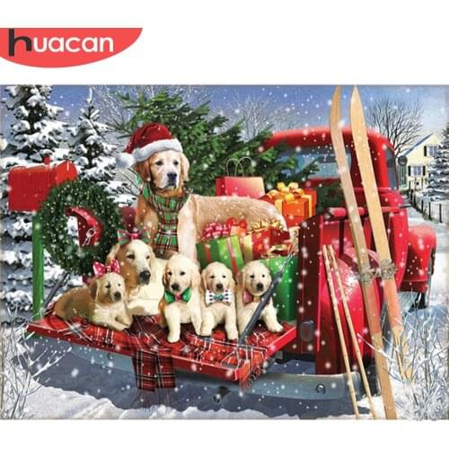 HUACAN Diamond Painting Christmas Dog Full Square Round New Arrival Diamond Embroidery Animal Mosaic Childrens Room Decor