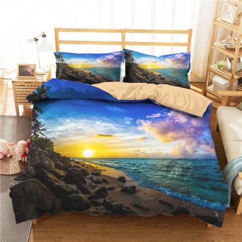 A Bedding Set 3D Printed Duvet Cover Bed Set Beach Sea Wave Home Textiles for Adults Bedclothes with Pillowcase #HL53