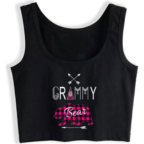 Crop Top Female Grammy Bear Pink Buffalo Plaid Family Christmas Sexy Harajuku Cotton Tops Women