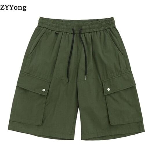 Summer Men Shorts Overalls Cotton Elastic Waist Leisure Hip Hop Travel Military Cool Khaki Cargo Pants Motion Lovers Clothing