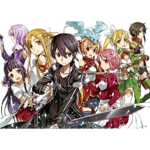 Lot style Choose Sword Art Online II 2 SAO Kirito Asuna Art print Silk poster Home Wall Decor
