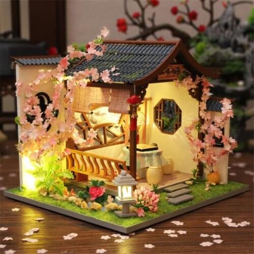 Miniature Dollhouse DIY Handmade Dollhouse with doll house furniture Light Gift for Children Adults Chinese retro architecture