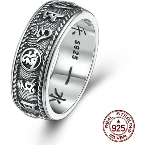 100% S925 sterling silver mens ring personality fashion classic jewelry punk style fine six-word mantra styling to send lovers