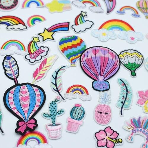 Cactus Feather Clothes Patch Embroidery Cloth Patch DIY Sewing Accessories Rainbow Patch Hot Air Balloon Decal Ironing Patch