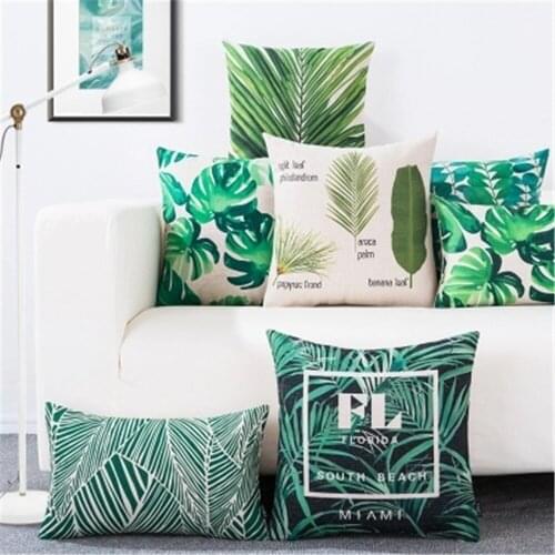 Nordic Style Tropical Plants Green Leaf Leaves Lumbar Pillow Case Throw Pillow Cushion Cover Decoration For Sofa Home Bedroom